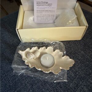 NWT in original box Lenox Gold and Cream Leaf Candle Holder